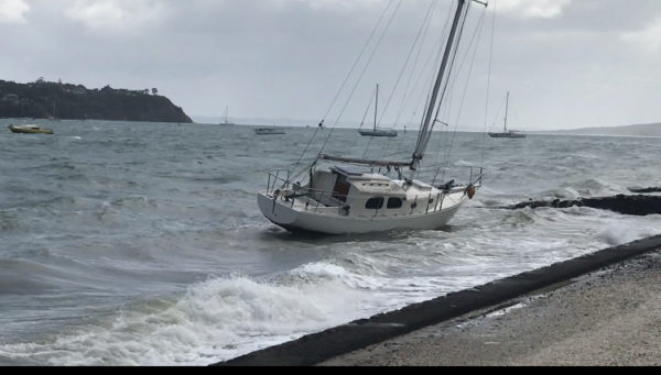 Boat snaps mooring as wild weather lashes Bucklands