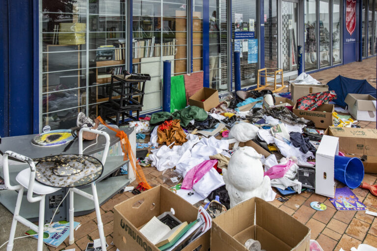 Rubbish dumped outside charity store