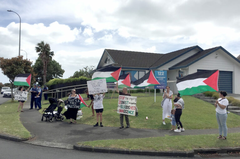 Protesters take message over war in Gaza to Luxon’s Botany office
