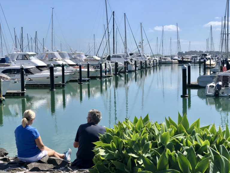 Scenic family walk around marina and beyond