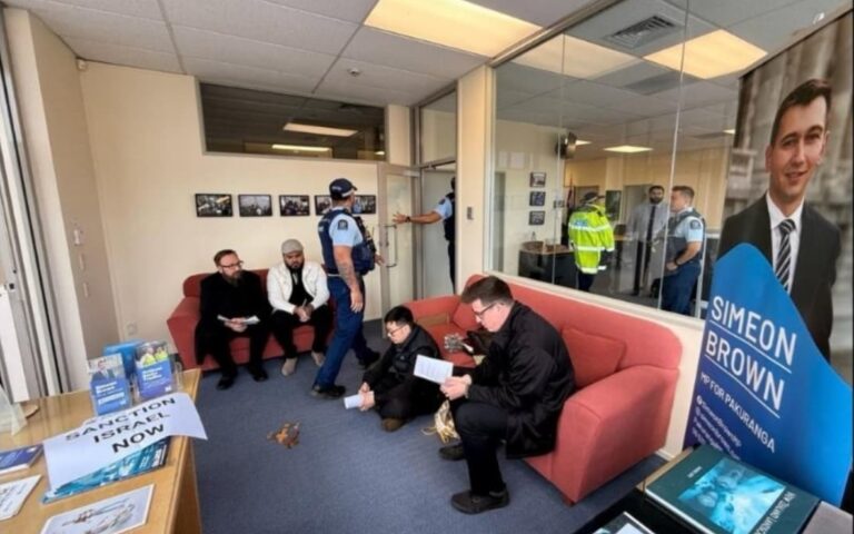Protesters stage sit-in at Pakuranga MP Simeon Brown’s office