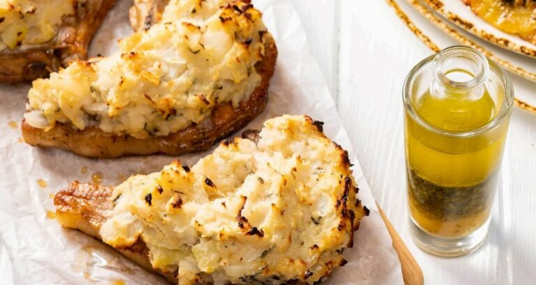 Pork Chops with Apple and Sage Crumb and Lemon Dill Broccoli